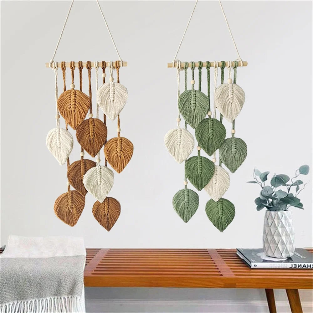 Macrame Leaf Wall Hanging Cotton Rope Tapestry Boho Decor for Bedroom Living Room - Brown - 3