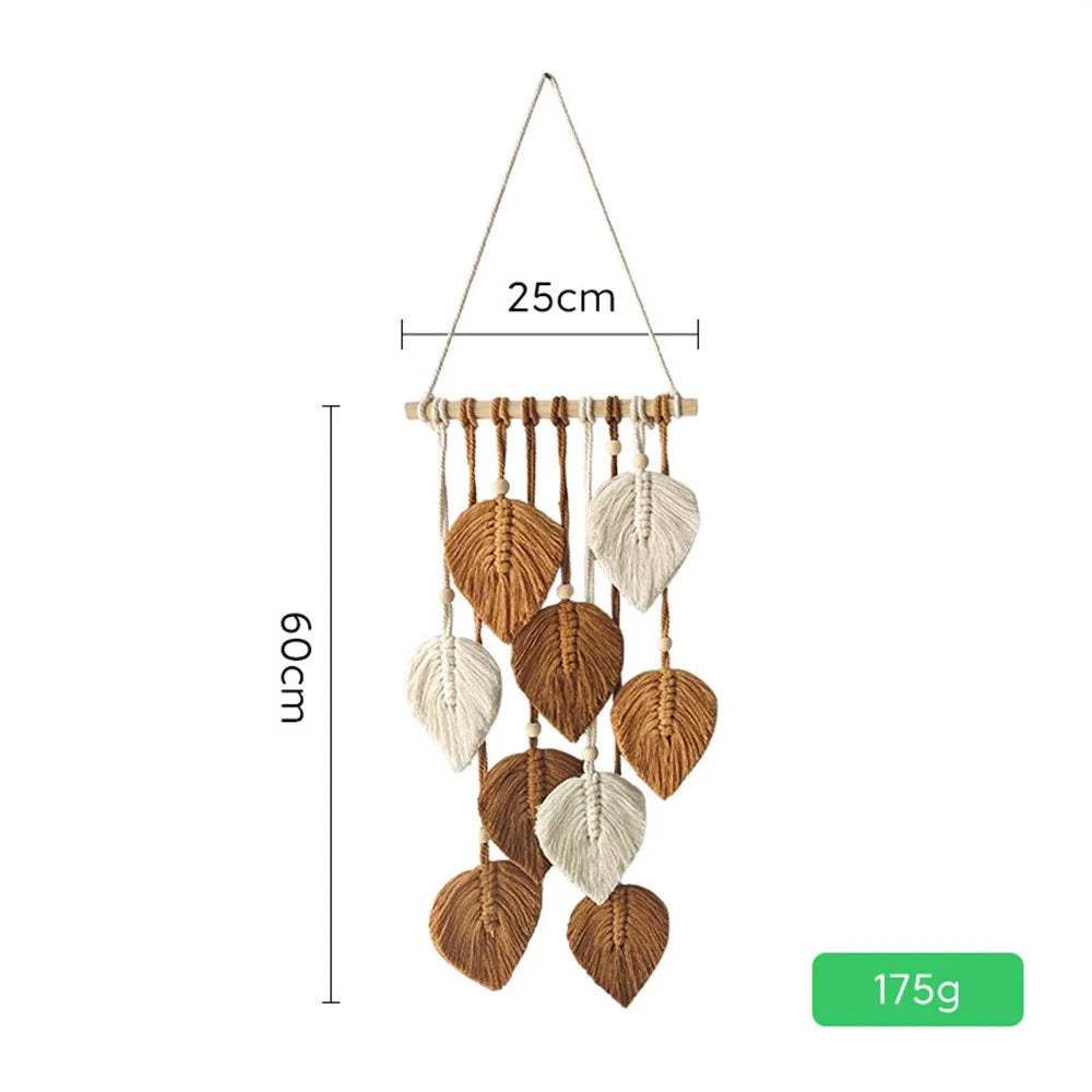 Macrame Leaf Wall Hanging Cotton Rope Tapestry Boho Decor for Bedroom Living Room - Brown - 5