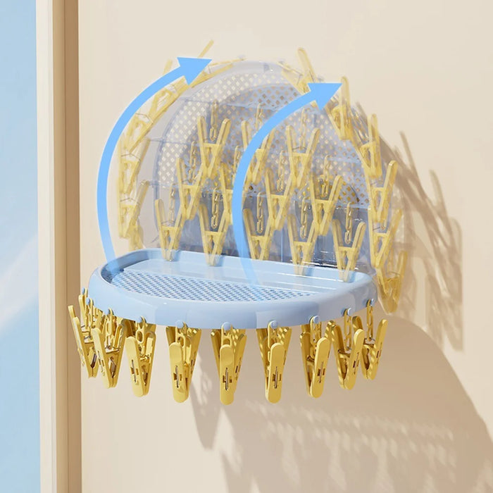 DD1511-1 24-Clip Sock Drying Rack Suction Cup Wall Mount Foldable Laundry Hanger - Cream White - 5