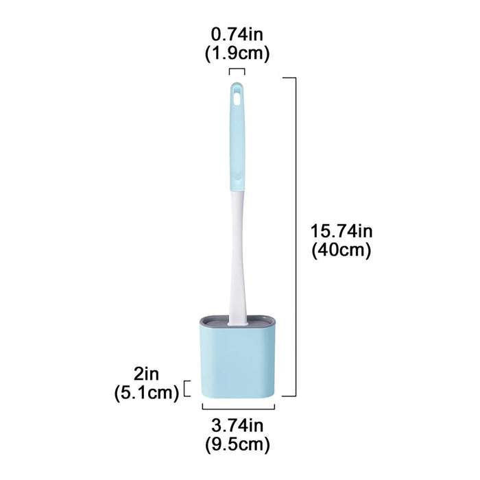 6905 Quick Drying Flat Head Soft Bristles Long Handle Toilet Brush with Base Bathroom Cleaning Supplies - Sky Blue - 4