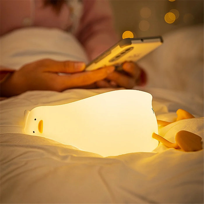 Soft Silicone Touch Sensor Timing Flat Duck Night Lamp for Kids Bedroom LED Night Light - 6