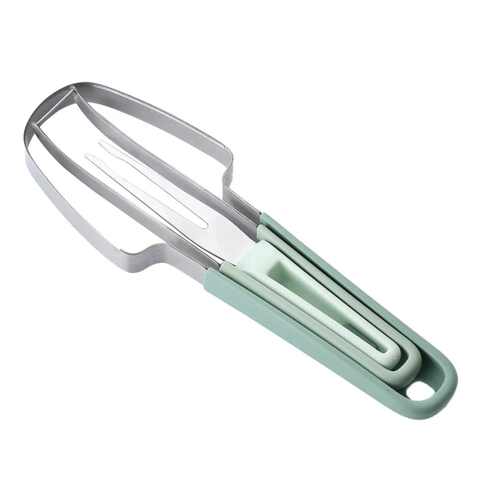 3-in-1 Watermelon Fork Slicer Cutter Stainless Steel Fruit Scooper Tool for Camping Kitchen Gadgets - Green - 1