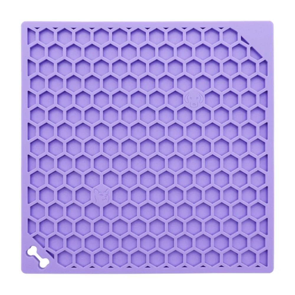 Pet Lick Mat Honeycomb Pattern Slow Feeder Anti-Choke Suction Cup Licking Pad for Dogs / Cats - Purple - 1