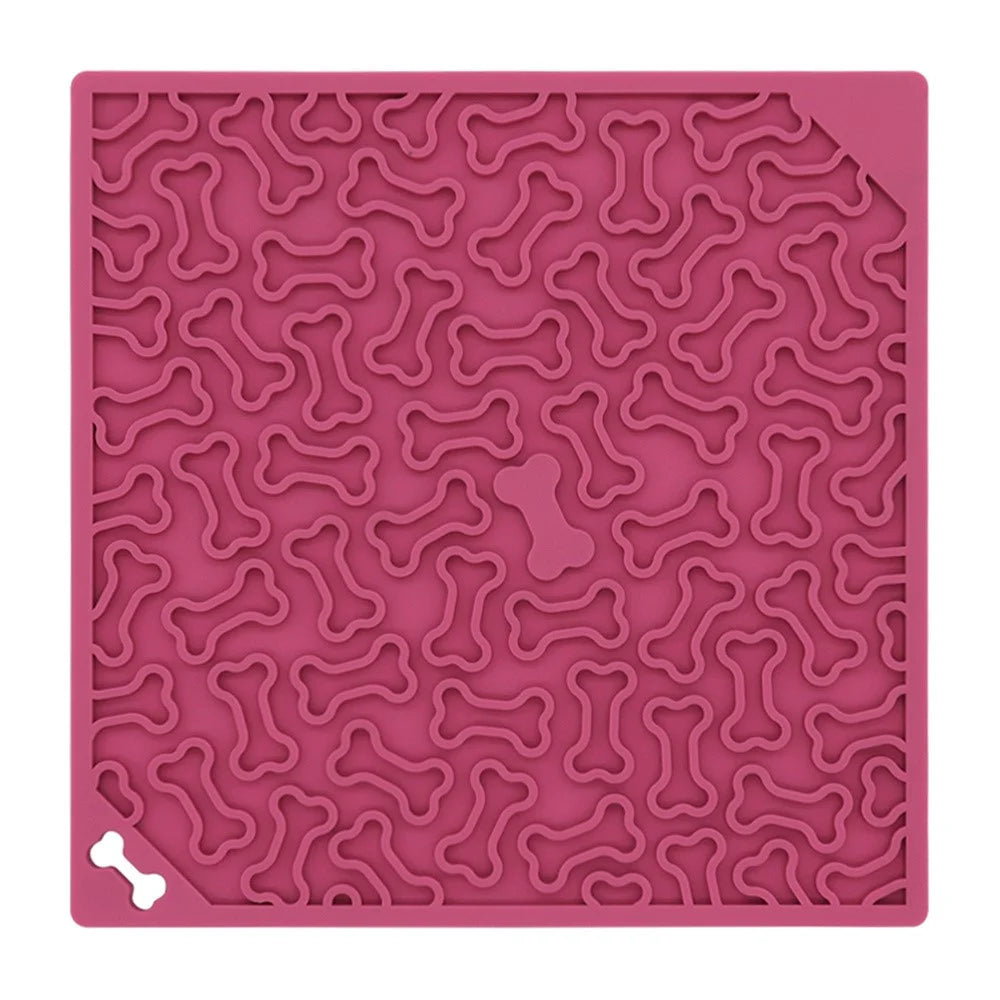 Pet Bone Shaped Lick Mat Slow Feeder Anti-Choke Suction Cup Licking Pad for Dogs / Cats - Deep Pink - 1
