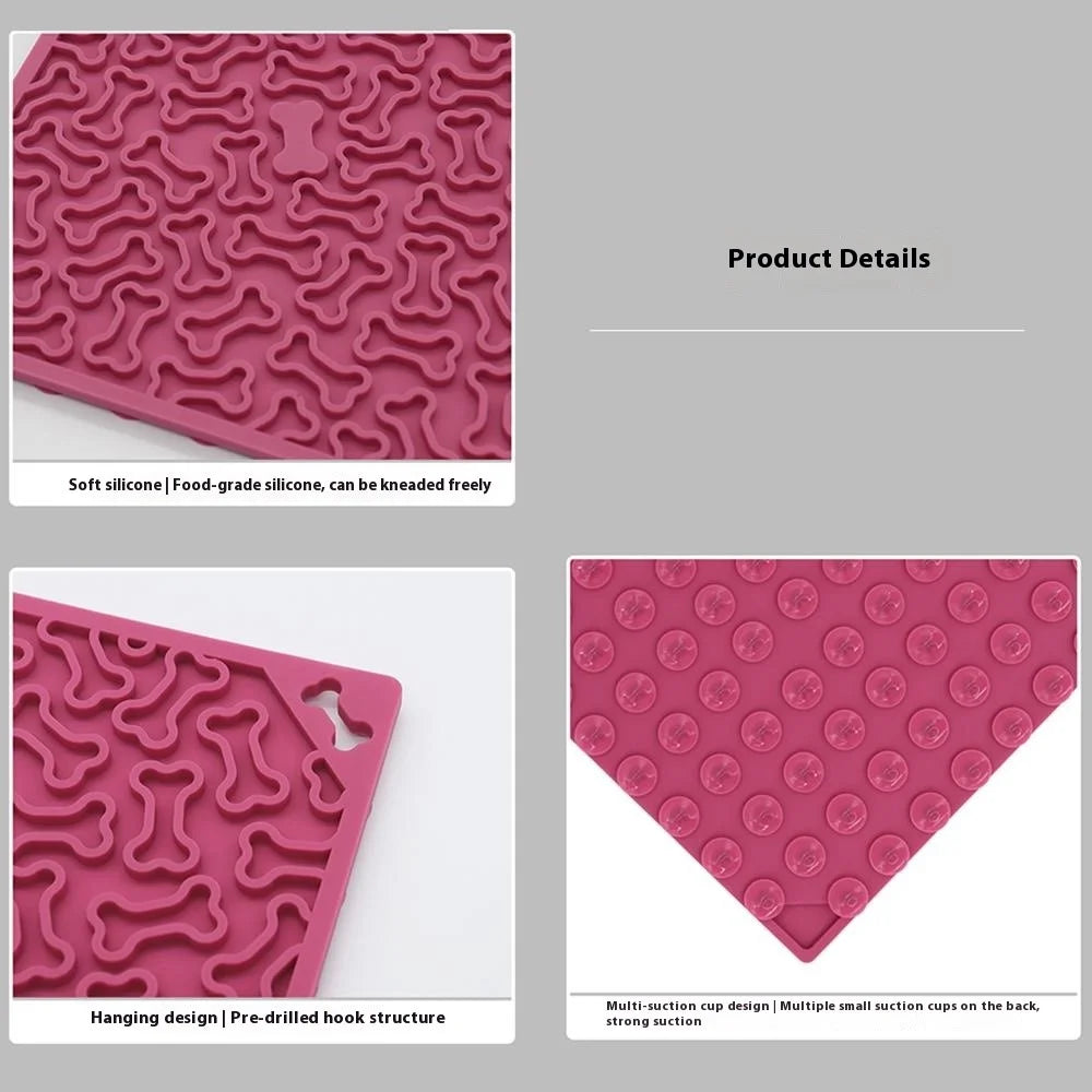 Pet Bone Shaped Lick Mat Slow Feeder Anti-Choke Suction Cup Licking Pad for Dogs / Cats - Deep Pink - 5