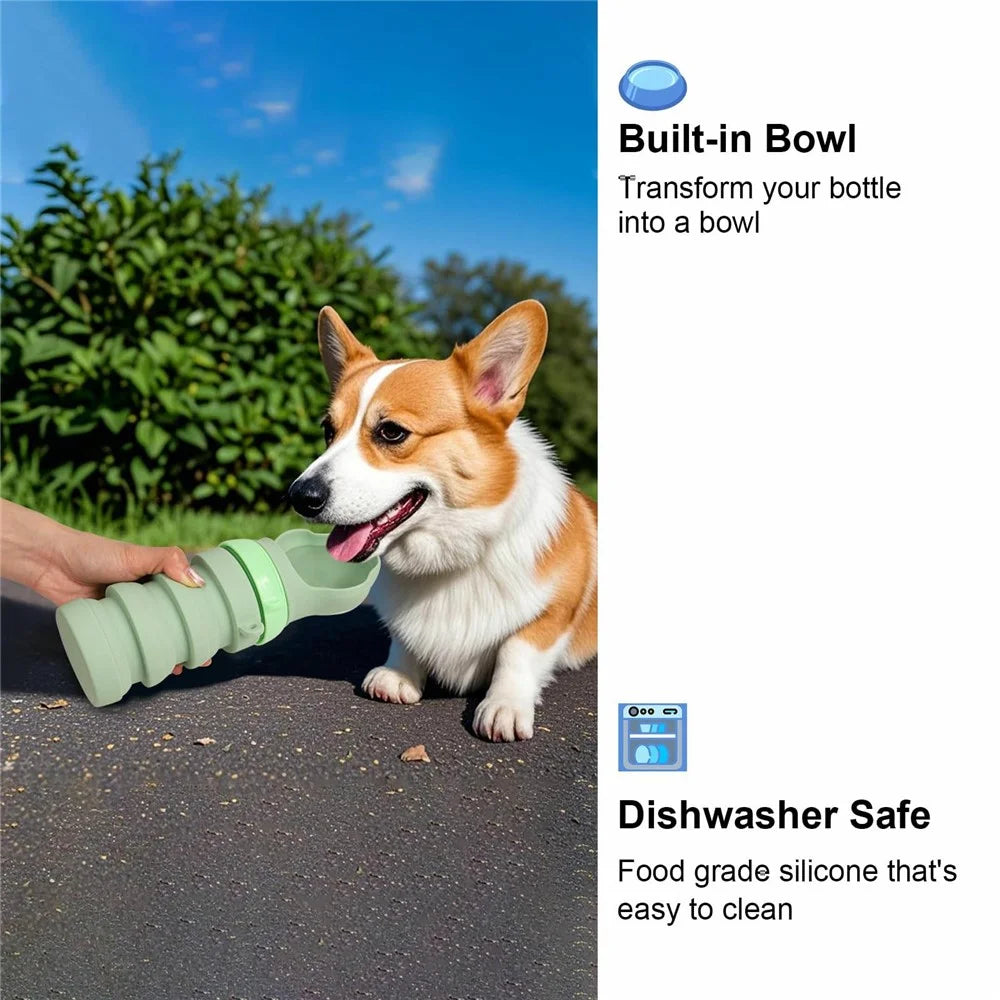 Portable Collapsible Pet Water Dispenser Gift for Outdoor Travel Silicone Pet Drinking Bowl (BPA Free, FDA / CPC / LFGB Certified) - Green - 5