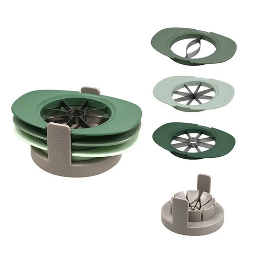 4Pcs Stainless Steel Fruit Cutter Detachable Apple Divider Tool Set Vegetable Splitter Versatile Slicer with Anti-Roll Base (No FDA) - Gradient Green - 1