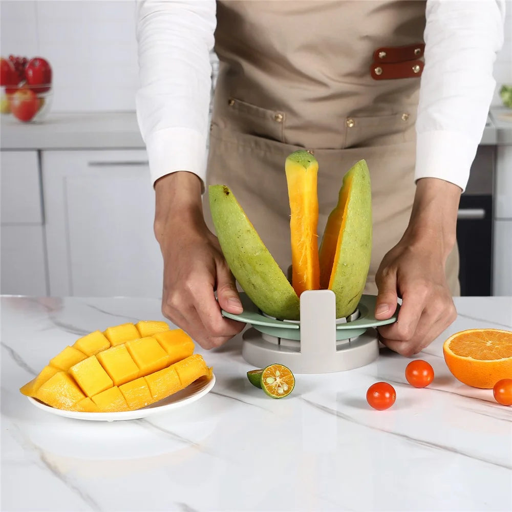 4Pcs Stainless Steel Fruit Cutter Detachable Apple Divider Tool Set Vegetable Splitter Versatile Slicer with Anti-Roll Base (No FDA) - Gradient Green - 3