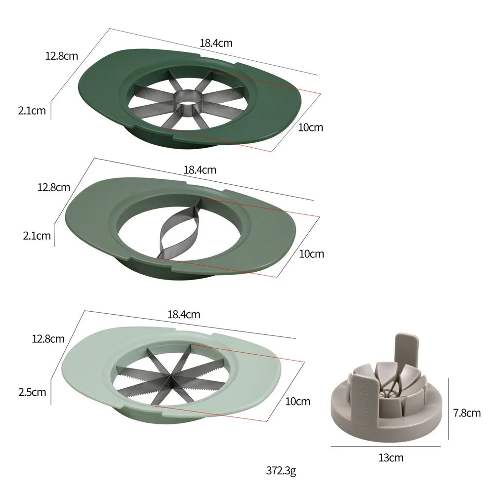 4Pcs Stainless Steel Fruit Cutter Detachable Apple Divider Tool Set Vegetable Splitter Versatile Slicer with Anti-Roll Base (No FDA) - Gradient Green - 4
