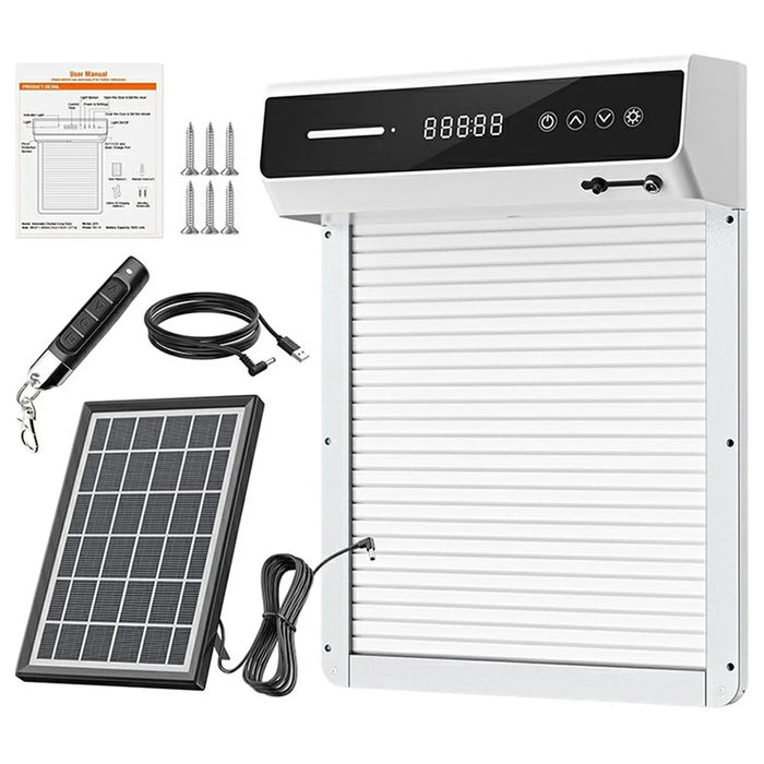D1058 Solar Automatic Chicken Coop Door Opener 5000mAh Remote Control Anti-Pinch Digital Display Door Opener for Pet - White - 1