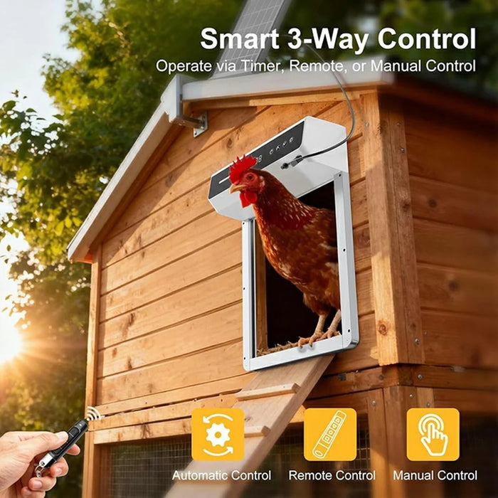 D1058 Solar Automatic Chicken Coop Door Opener 5000mAh Remote Control Anti-Pinch Digital Display Door Opener for Pet - White - 2