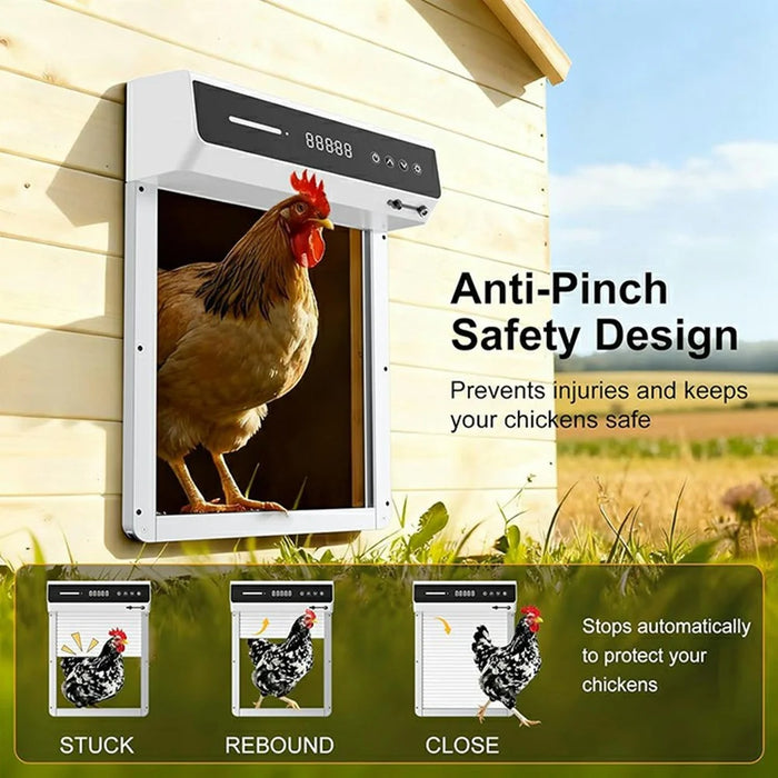 D1058 Solar Automatic Chicken Coop Door Opener 5000mAh Remote Control Anti-Pinch Digital Display Door Opener for Pet - White - 4