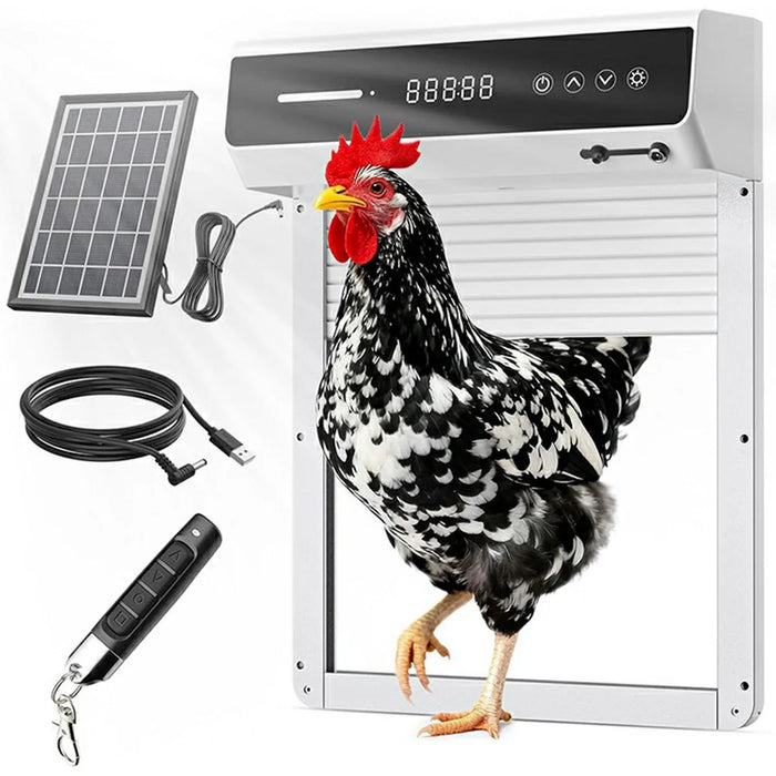 D1058 Solar Automatic Chicken Coop Door Opener 5000mAh Remote Control Anti-Pinch Digital Display Door Opener for Pet - White - 6