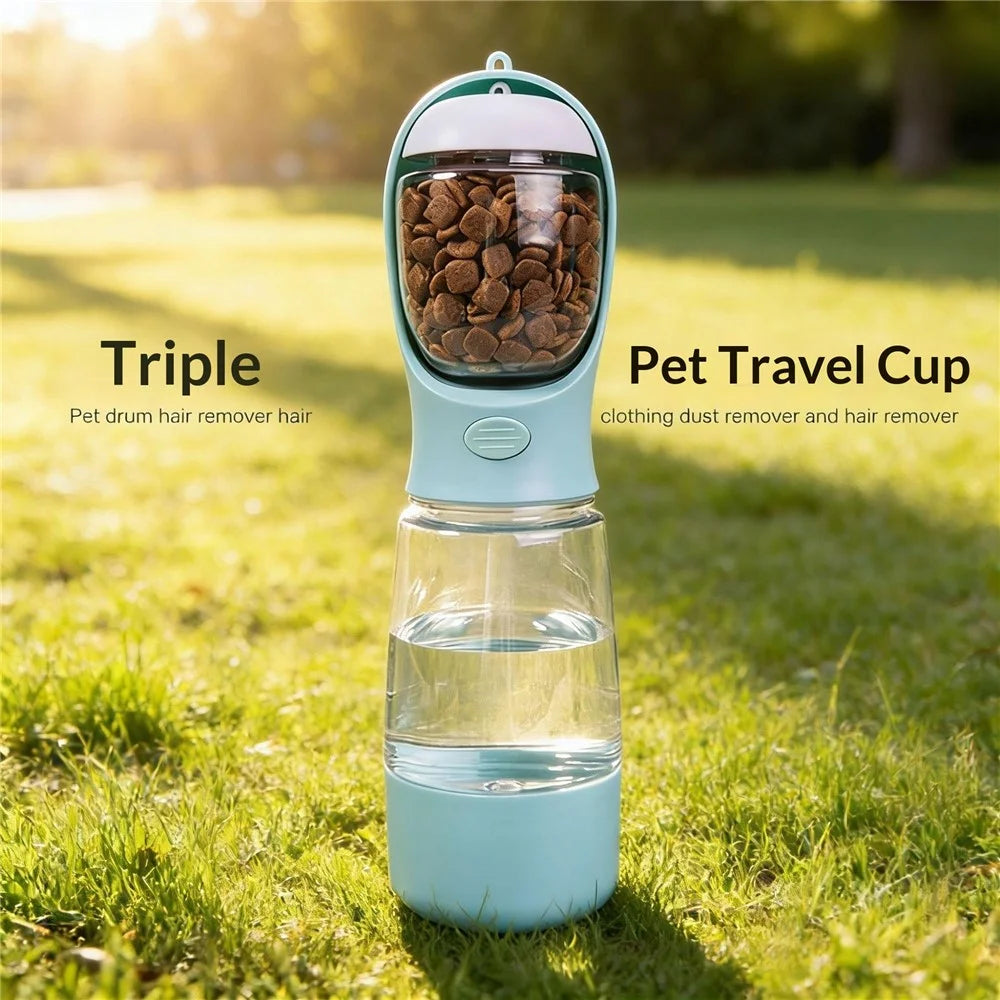 3 in 1 Pet Travel Water Bottle with Food Storage and Poop Bag Dispenser Leak-Proof Dog Cat Water Cup (BPA Free, No FDA) - Sky Blue - 3