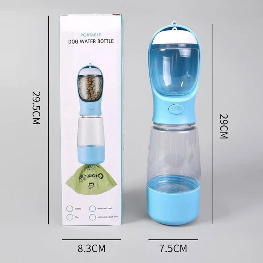 3 in 1 Pet Travel Water Bottle with Food Storage and Poop Bag Dispenser Leak-Proof Dog Cat Water Cup (BPA Free, No FDA) - Sky Blue - 7