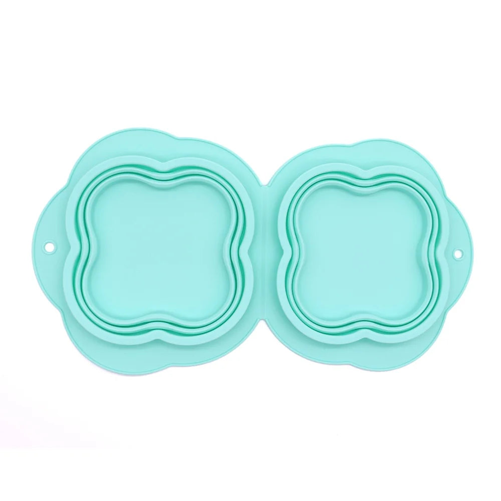 2 in 1 Silicone Collapsible Double Pet Bowl Water and Food Feeder for Travel Outdoor (BPA Free, No FDA) - Turquoise - 1