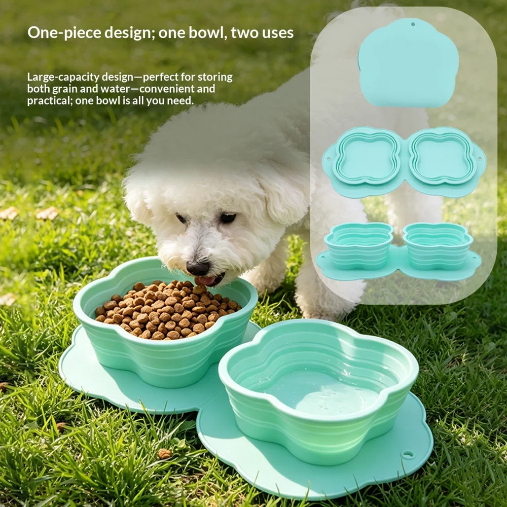 2 in 1 Silicone Collapsible Double Pet Bowl Water and Food Feeder for Travel Outdoor (BPA Free, No FDA) - Turquoise - 3