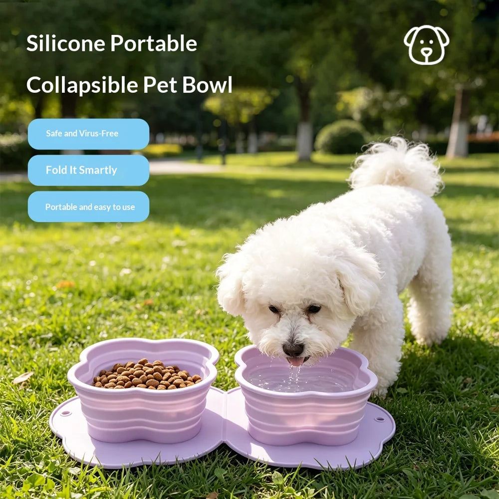 2 in 1 Silicone Collapsible Double Pet Bowl Water and Food Feeder for Travel Outdoor (BPA Free, No FDA) - Turquoise - 4