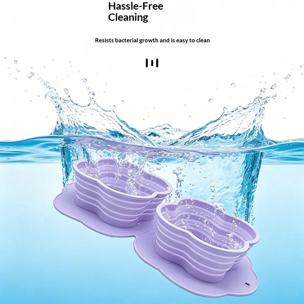 2 in 1 Silicone Collapsible Double Pet Bowl Water and Food Feeder for Travel Outdoor (BPA Free, No FDA) - Turquoise - 5