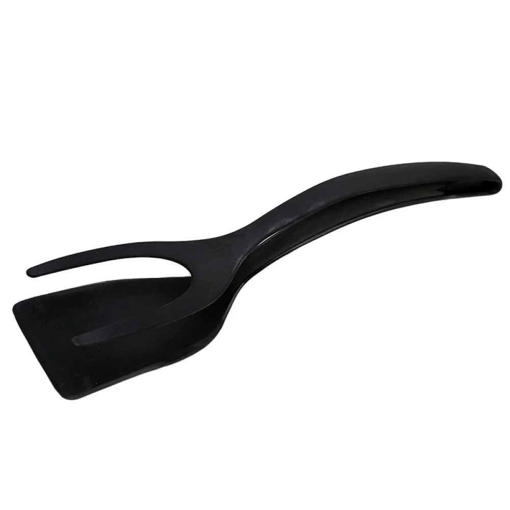 2-in-1 Clip Flip Spatula Fried Egg Steak Tongs Pancake Omelet Clamp Cooking Tongs Kitchen Tool (No FDA, BPA-free) - Black - 2
