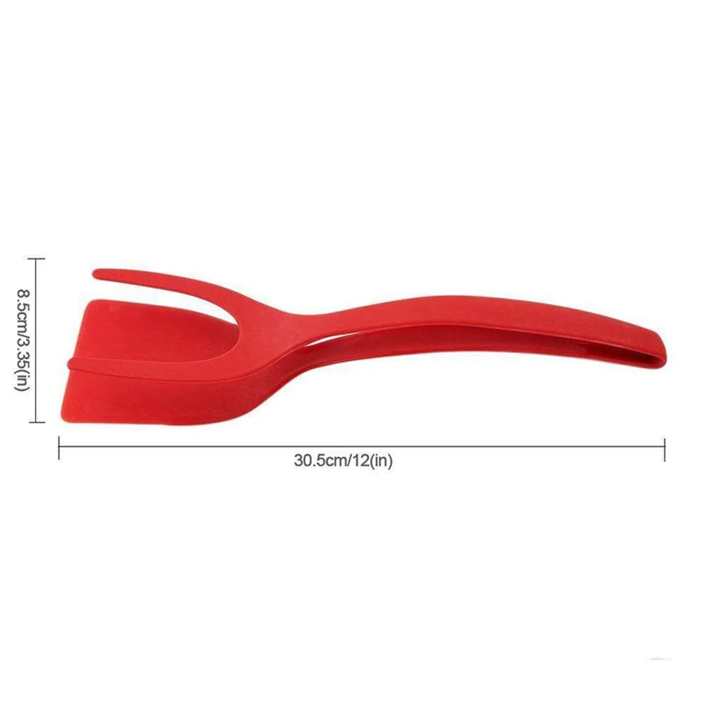 2-in-1 Clip Flip Spatula Fried Egg Steak Tongs Pancake Omelet Clamp Cooking Tongs Kitchen Tool (No FDA, BPA-free) - Black - 6
