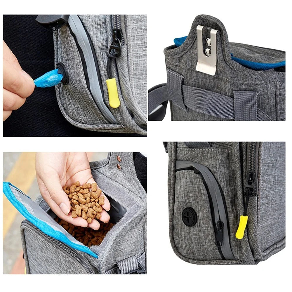 QS-096 Dog Treat Pouch Portable Pet Gift Training Bag Multifunction Shoulder Wasit Bag for Food Snack - Grey / Blue - 3