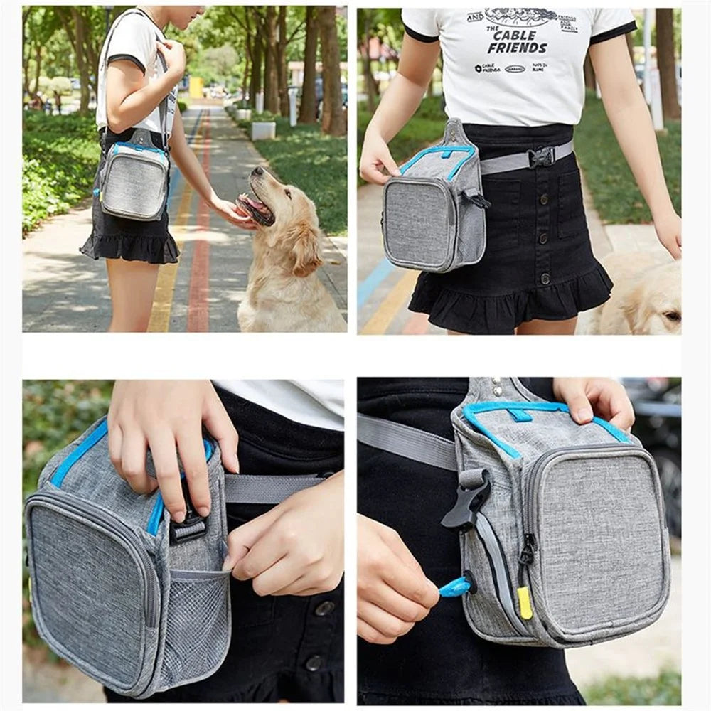 QS-096 Dog Treat Pouch Portable Pet Gift Training Bag Multifunction Shoulder Wasit Bag for Food Snack - Grey / Blue - 4