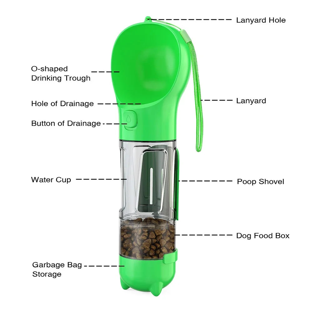 Portable Dog Water Bottle Pet Puppy Doggie Food Storage Box Gift (BPA-Free, FDA Certified, No Certification), with 300ML Water Bottle Gift+Poop Bag Dispenser+Food Storage Box Gift  - Green - 4