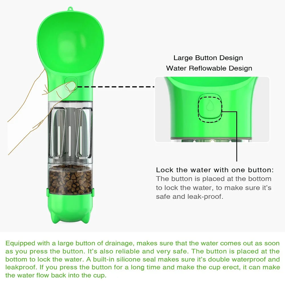 Portable Dog Water Bottle Pet Puppy Doggie Food Storage Box Gift (BPA-Free, FDA Certified, No Certification), with 300ML Water Bottle Gift+Poop Bag Dispenser+Food Storage Box Gift  - Green - 5