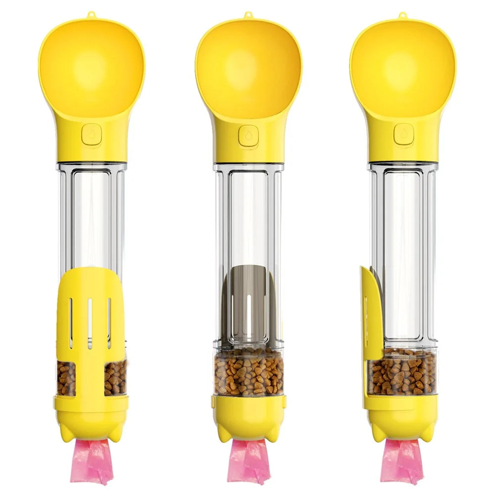Multifunction Pet Dog Food Storage Box Water Bottle Gift (BPA-Free, FDA Certified, No Certification), with Poop Bag Dispenser+500ML Water Bottle Gift+Food Storage Box Gift  - Yellow - 2