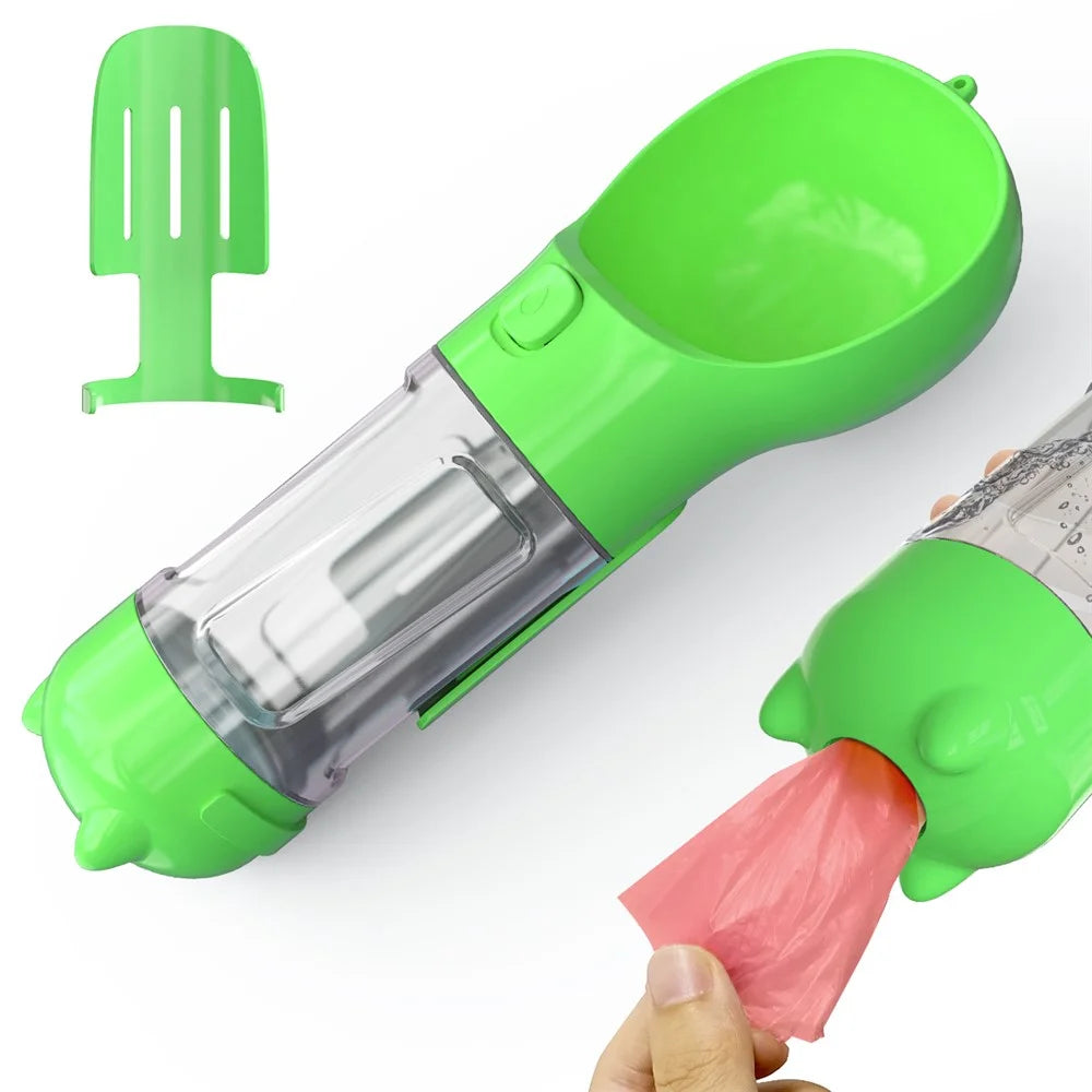 SH-01 Multifunction 300ML Dog Travel Water Bottle Gift with Poop Dispenser Perfect for Walking, Hiking, On The Go and Car Rides Pets Drinking (BPA-Free, CE / CPC / FDA / ROHS Certified) - Green - 1