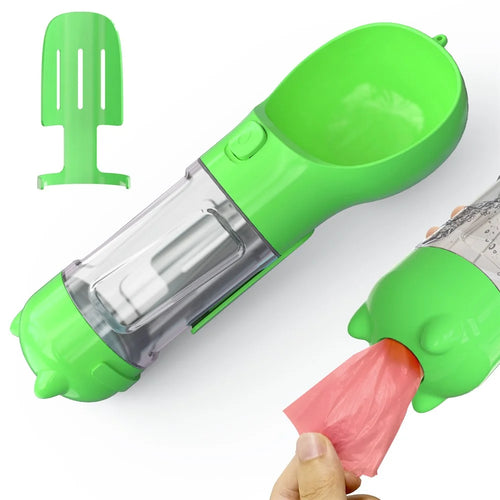SH-01 Multifunction 300ML Dog Travel Water Bottle Gift with Poop Dispenser Perfect for Walking, Hiking, On The Go and Car Rides Pets Drinking (BPA-Free, CE / CPC / FDA / ROHS Certified) - Green - 1