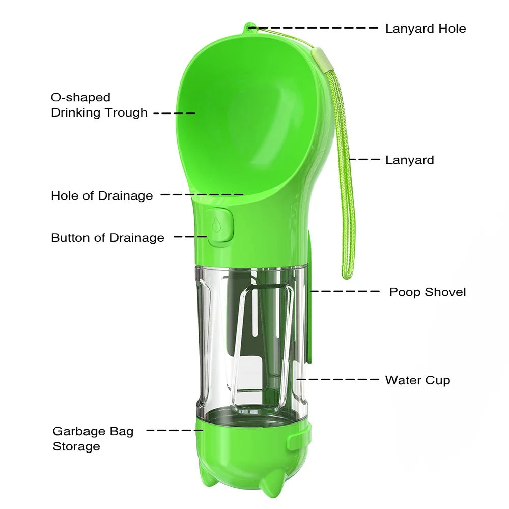 SH-01 Multifunction 300ML Dog Travel Water Bottle Gift with Poop Dispenser Perfect for Walking, Hiking, On The Go and Car Rides Pets Drinking (BPA-Free, CE / CPC / FDA / ROHS Certified) - Green - 3