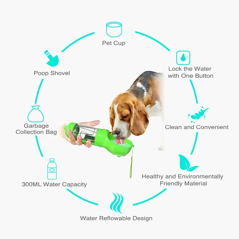 SH-01 Multifunction 300ML Dog Travel Water Bottle Gift with Poop Dispenser Perfect for Walking, Hiking, On The Go and Car Rides Pets Drinking (BPA-Free, CE / CPC / FDA / ROHS Certified) - Green - 4