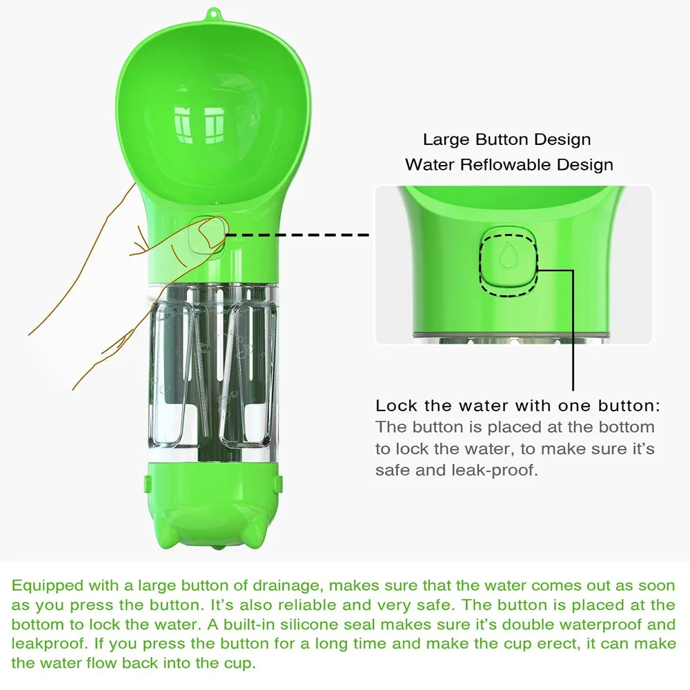 SH-01 Multifunction 300ML Dog Travel Water Bottle Gift with Poop Dispenser Perfect for Walking, Hiking, On The Go and Car Rides Pets Drinking (BPA-Free, CE / CPC / FDA / ROHS Certified) - Green - 5