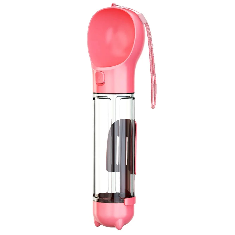 SH-01 Multifunction Pet Dog 500ML Water Bottle Gift with Poop Bag Dispenser (BPA-Free, FDA Certified, No Certification) - Pink - 1