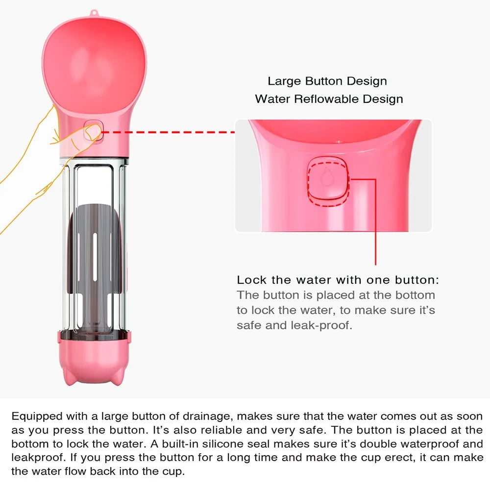 SH-01 Multifunction Pet Dog 500ML Water Bottle Gift with Poop Bag Dispenser (BPA-Free, FDA Certified, No Certification) - Pink - 4