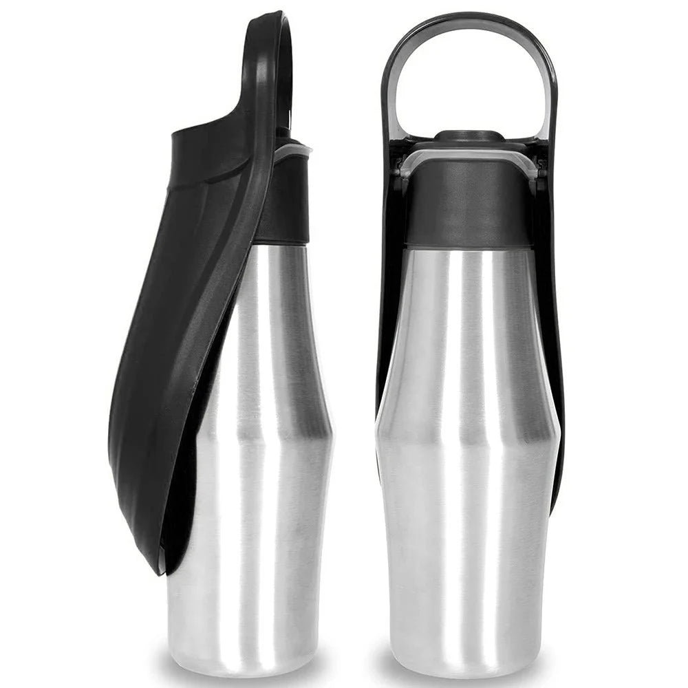 Pet Dog Outdoor Water Bottle Travel Stainless Steel Water Cup Portable Drinking Kettle ST (BPA Free, No Certificate) - Black - 1