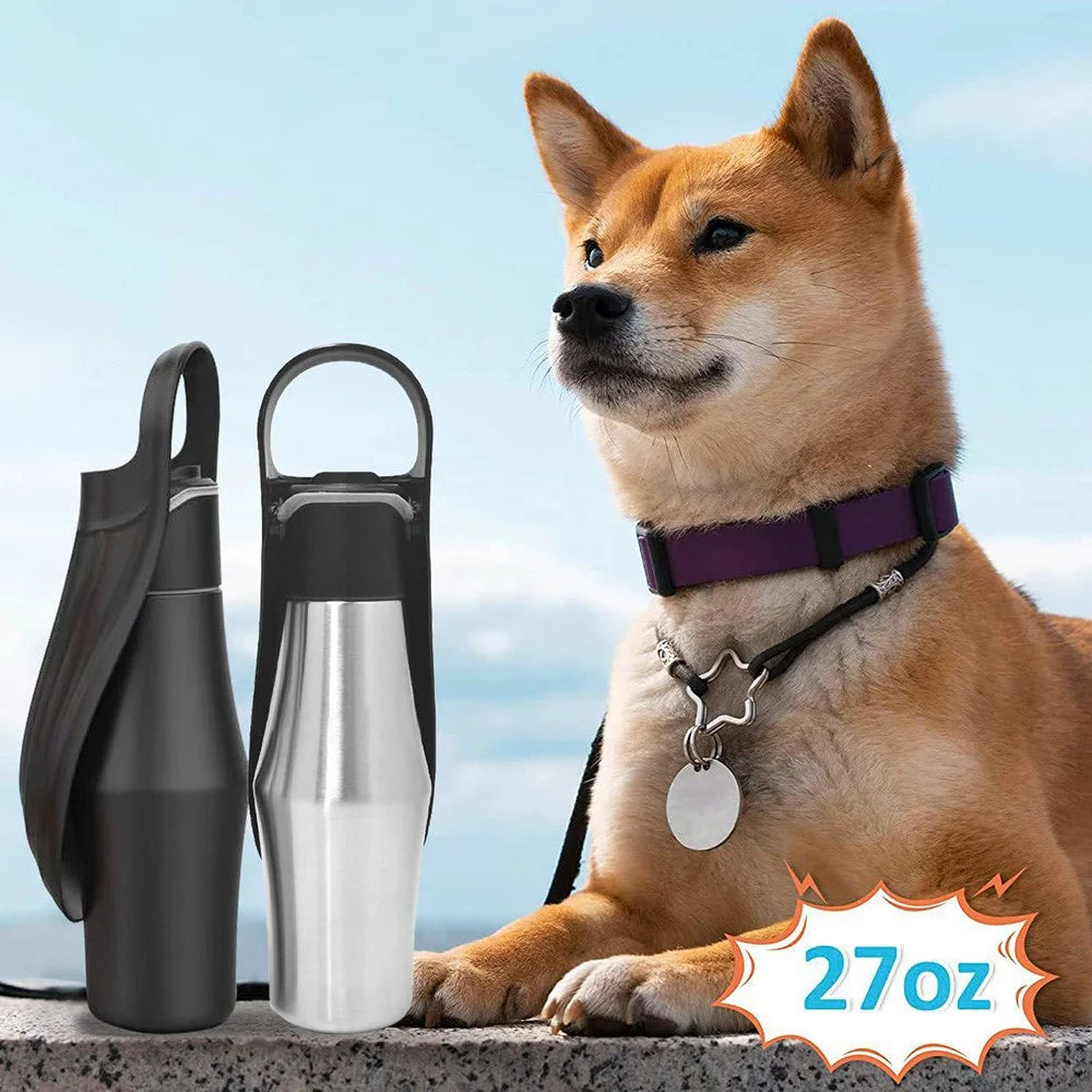 Pet Dog Outdoor Water Bottle Travel Stainless Steel Water Cup Portable Drinking Kettle ST (BPA Free, No Certificate) - Black - 2