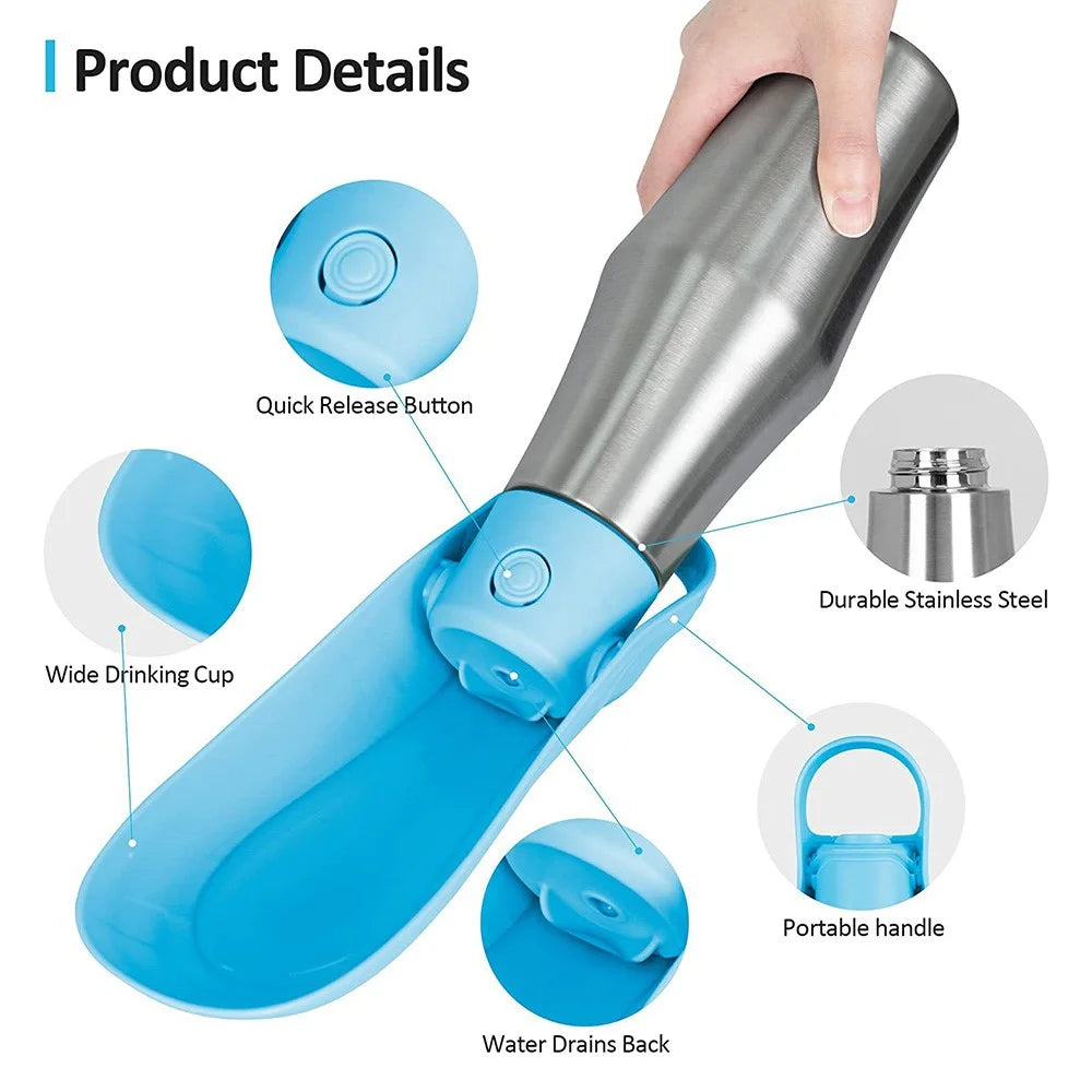 Pet Dog Outdoor Water Bottle Travel Stainless Steel Water Cup Portable Drinking Kettle ST (BPA Free, No Certificate) - Black - 4