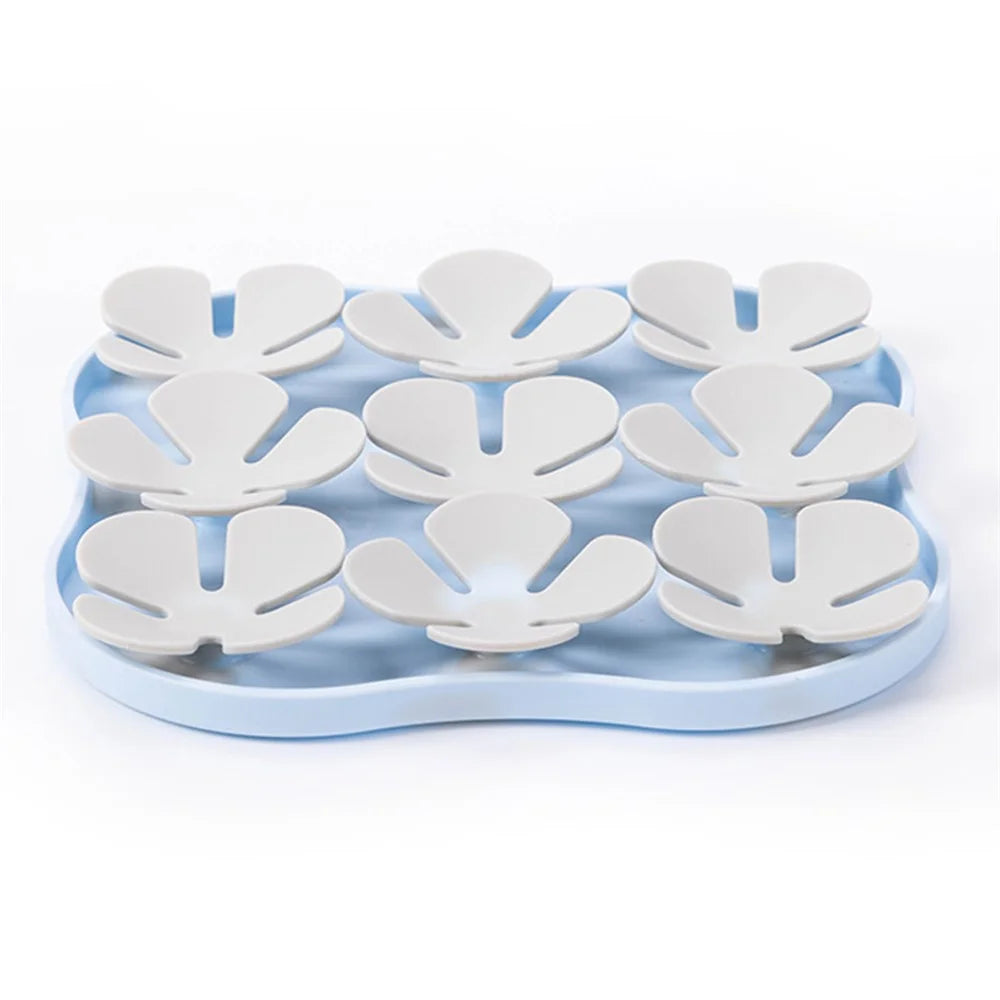 Flower Shape Silicone Cat Dog Licking Bowl Anti-Choking Food Mat Gift with Suction Cups (FDA Certified) - Baby Blue+Grey - 1