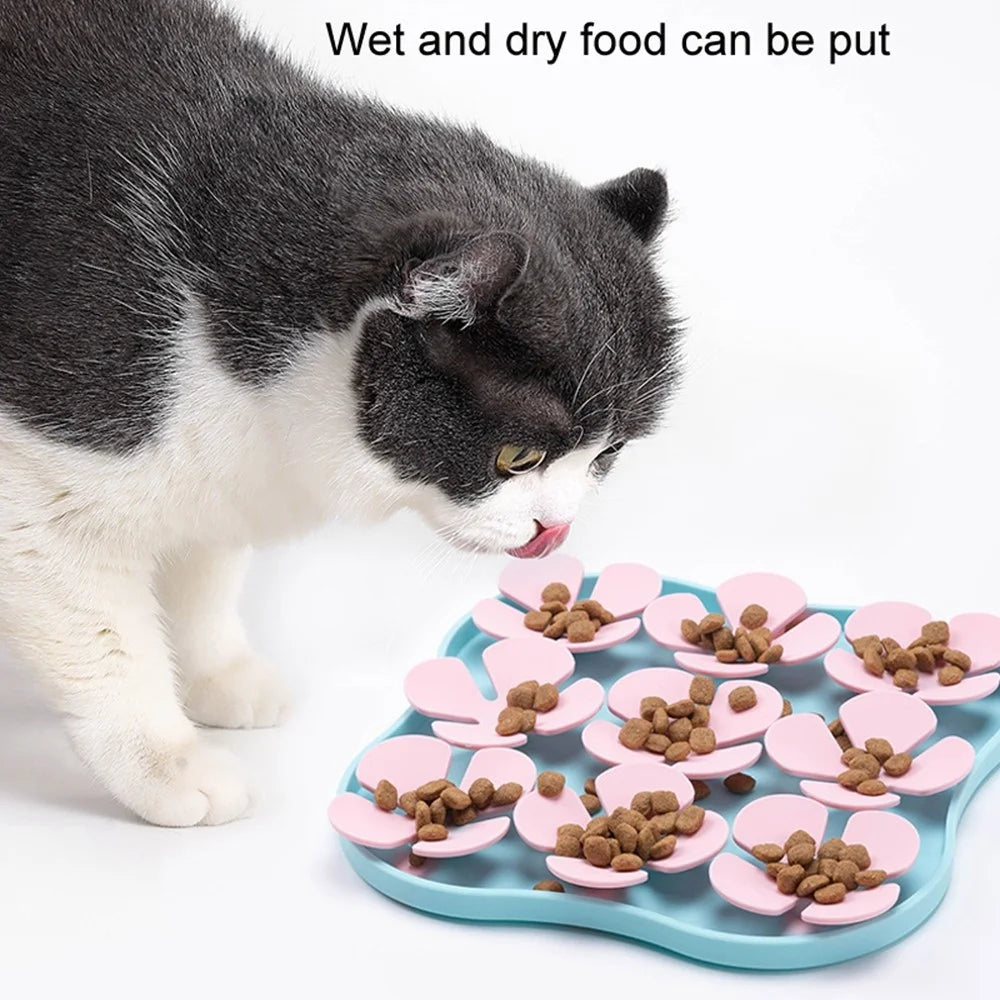 Flower Shape Silicone Cat Dog Licking Bowl Anti-Choking Food Mat Gift with Suction Cups (FDA Certified) - Baby Blue+Grey - 5