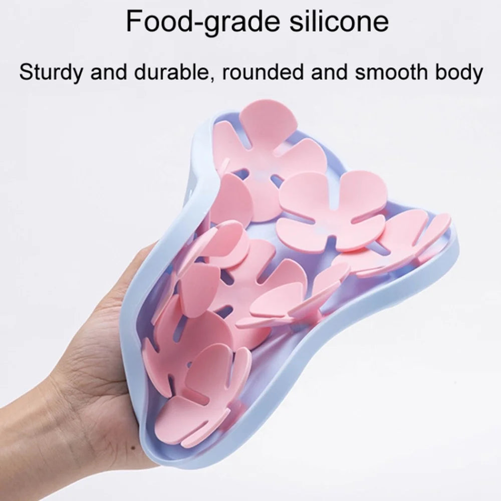 Flower Shape Silicone Cat Dog Licking Bowl Anti-Choking Food Mat Gift with Suction Cups (FDA Certified) - Baby Blue+Grey - 6