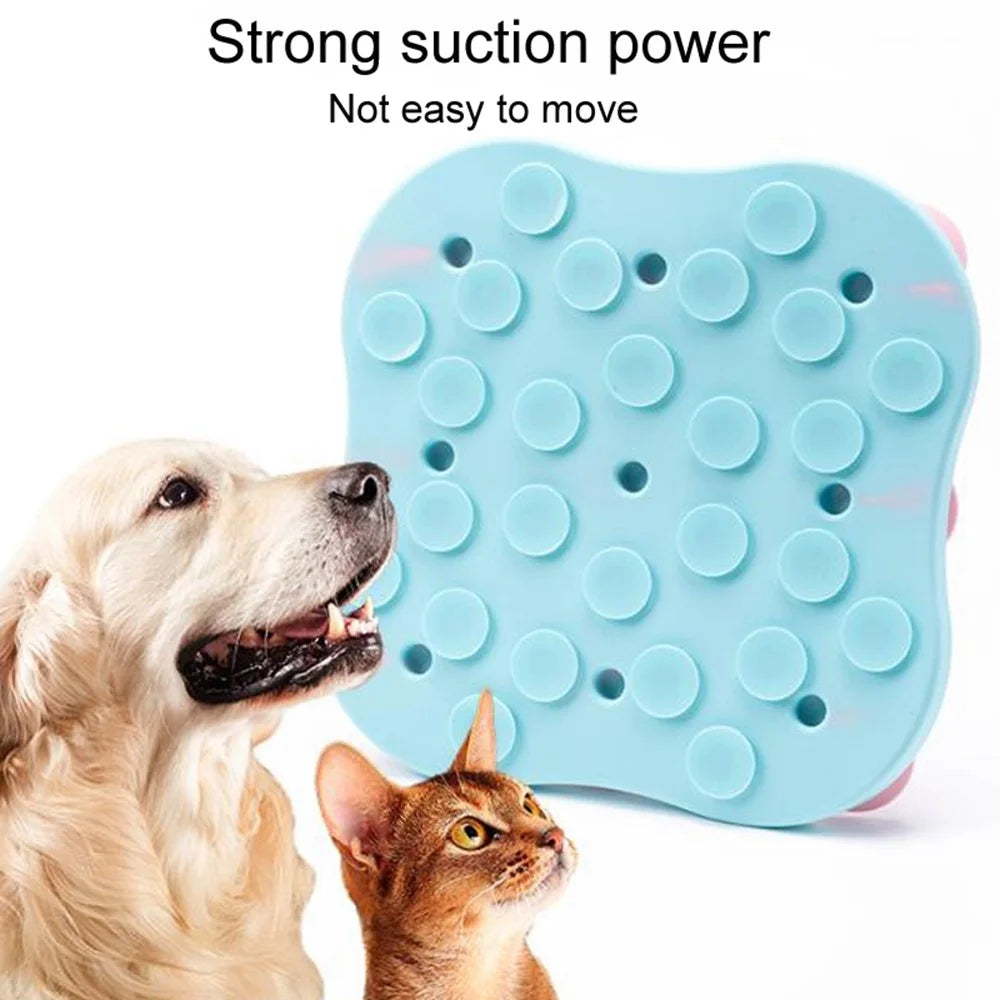 Flower Shape Silicone Cat Dog Licking Bowl Anti-Choking Food Mat Gift with Suction Cups (FDA Certified) - Baby Blue+Grey - 7