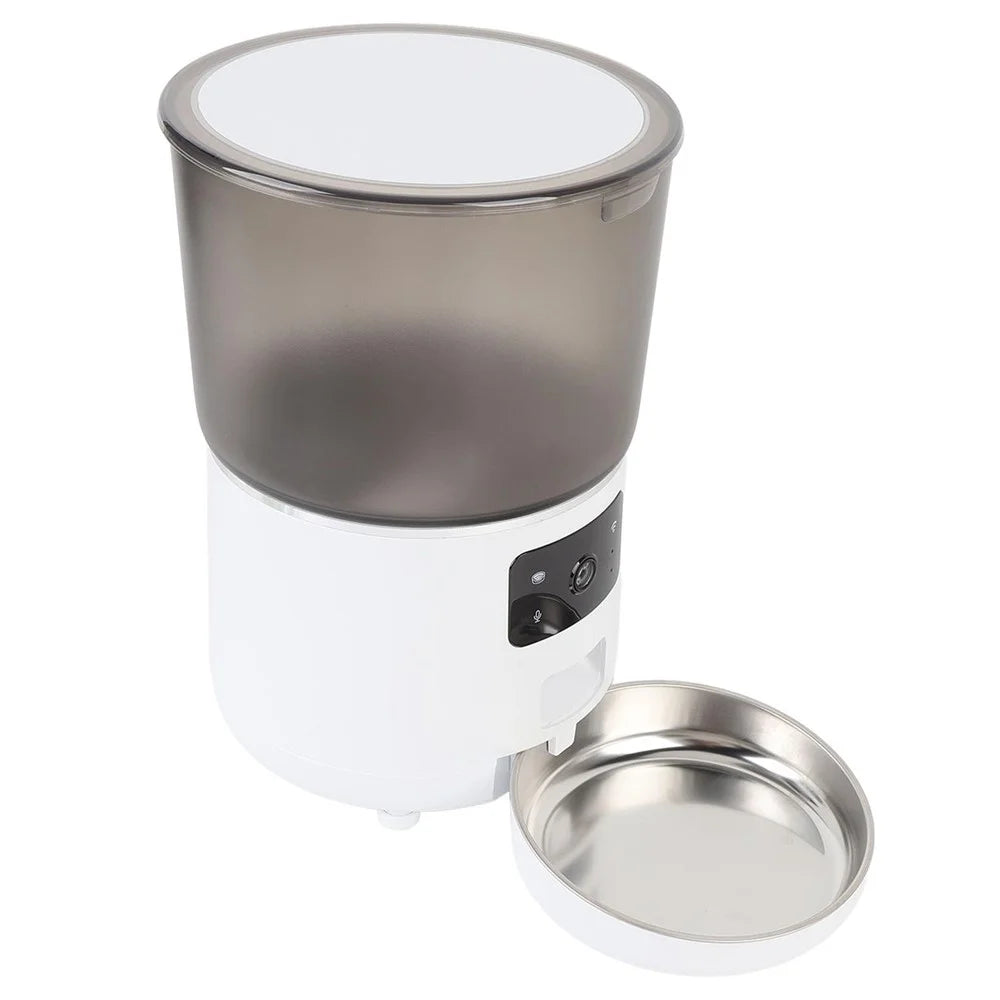 Pet Feeder 4L Automatic Food Dispenser Remote Voice Video Monitor for Cats Dogs - EU Plug / White - 1
