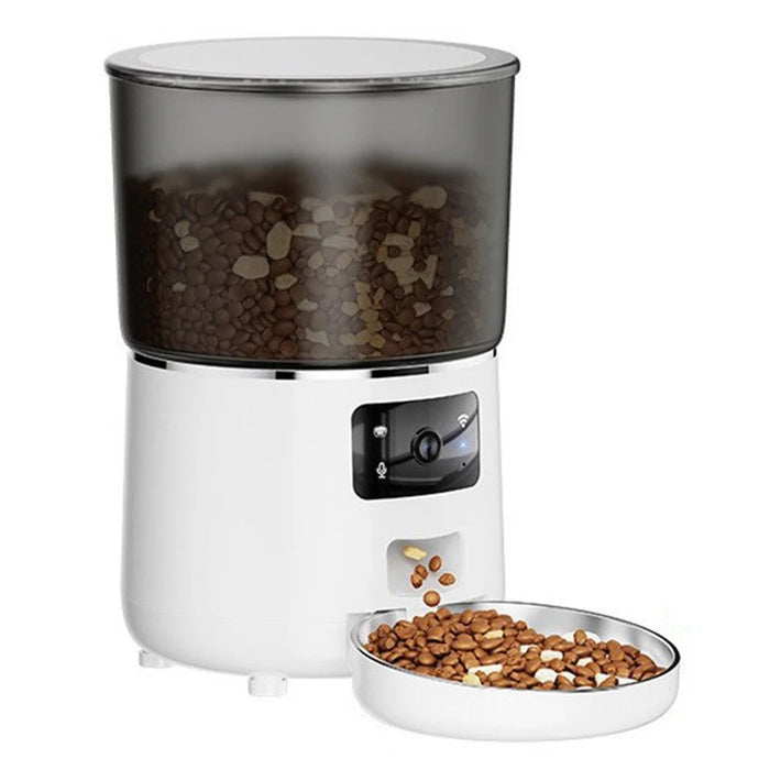 Pet Feeder 4L Automatic Food Dispenser Remote Voice Video Monitor for Cats Dogs - EU Plug / White - 2