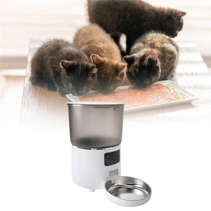 Pet Feeder 4L Automatic Food Dispenser Remote Voice Video Monitor for Cats Dogs - EU Plug / White - 3