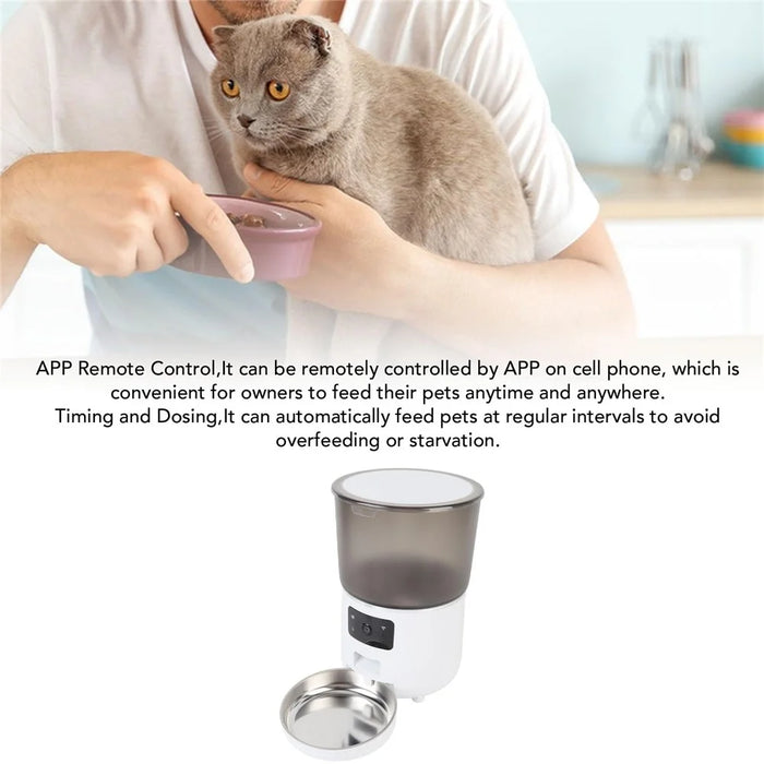 Pet Feeder 4L Automatic Food Dispenser Remote Voice Video Monitor for Cats Dogs - EU Plug / White - 5