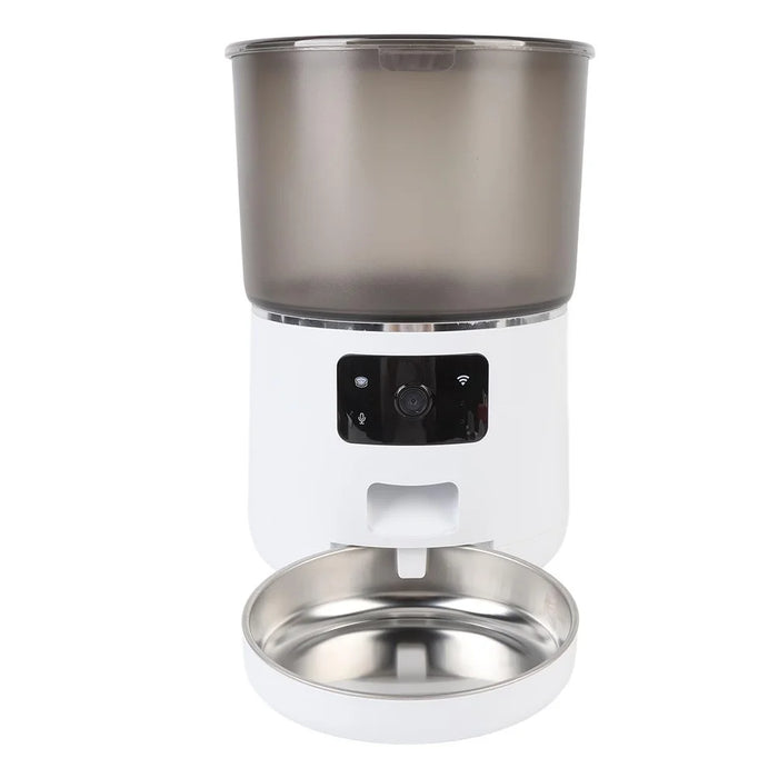 Pet Feeder 4L Automatic Food Dispenser Remote Voice Video Monitor for Cats Dogs - EU Plug / White - 6