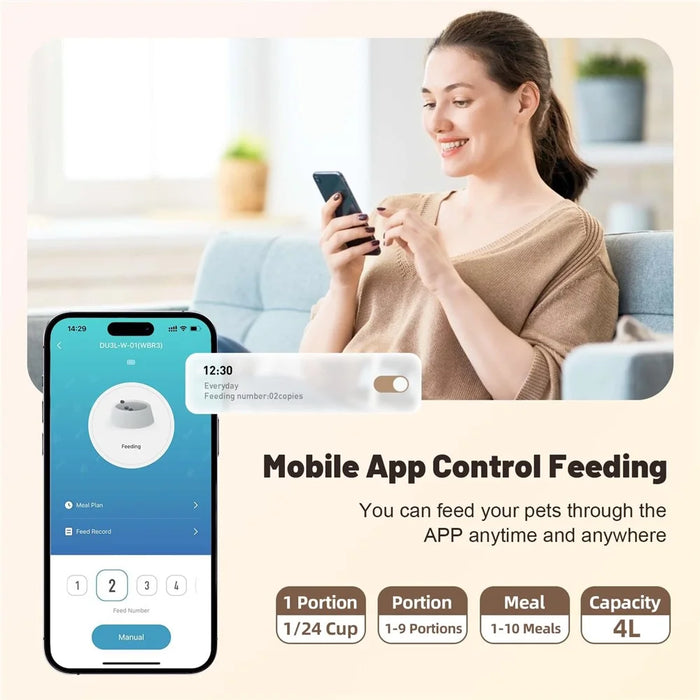 Smart WiFi 4L Automatic Food Dispenser App Remote Control Pet Feeder for Cats Dogs - EU Plug / White - 5